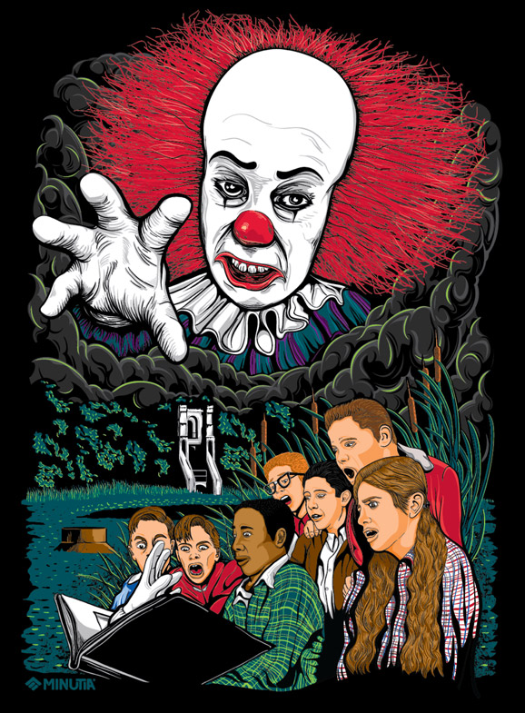 stephen king's it, pennywise, pennywise the clown, clown, art, illustration, vector, minutia, tim curry